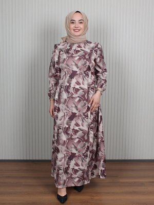 Moda Gazel Mürdüm Yan Bağcıklı Detaylı Elbise