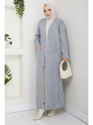 Pamuk Butik Çelik Örgü Cepli Uzun Triko Hırka