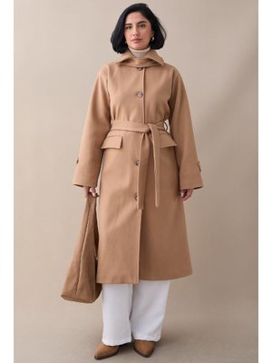 InStyle Yakası Apoletli Kapak Cep Camel Kaşe Kaban
