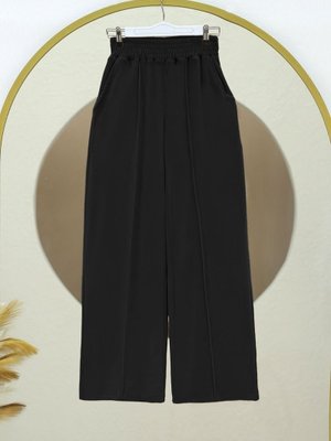 Podyumplus Siyah Çımalı Beli Lastikli Kadife Pantolon