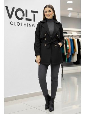Volt Clothing Siyah Apoletli Rüzgarlıklı Trençkot