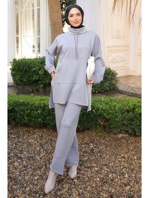 İmaj Butik Gri Cepli Tunik Pantolonlu Scuba Takım