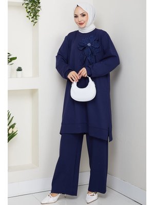 Bestenur Lacivert Çiçek Detay Oysho İkili Takım