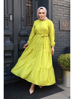 Neva Style Düğmeli Asidik Sarı Elbise 30391asr