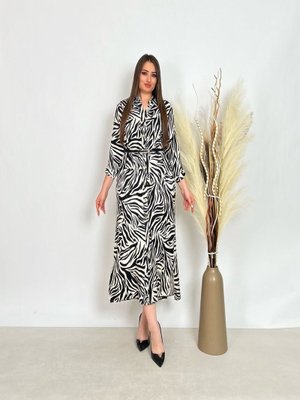 De White`s Siyah Büyük Beden Gömlek Yaka Önden Düğmeli Kemerli Elbise