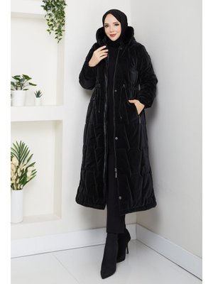 Pamuk Butik Beli Tünel Geçişli Astarlı Kapüşonlu Mont
