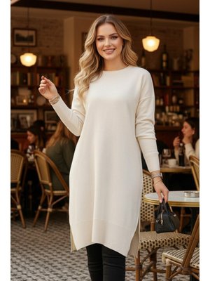 Neva Style Krem Triko Kazak Tunik 17203kr2