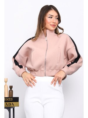 İmaj Butik Pudra Fermuarlı Üç İplik Sweat Hırka