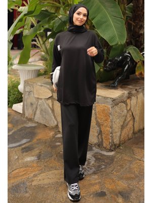 İmaj Butik Siyah Armalı Tunik Pantolonlu Takım
