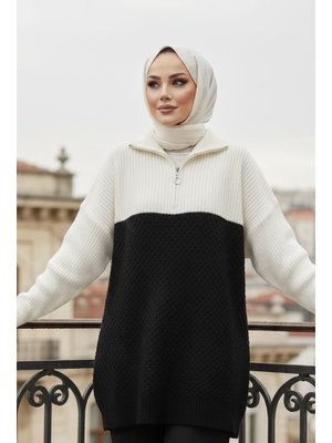 Neva Style Blok Renkli Siyah Triko Kazak Tunik 87501s