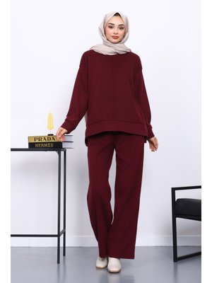 İmaj Butik Mürdüm Üst Ve Pantolonu Nervür Dikişli Selanik Takım