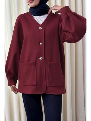 Salih Çelebi Bordo V Yaka Kaşe Ceket