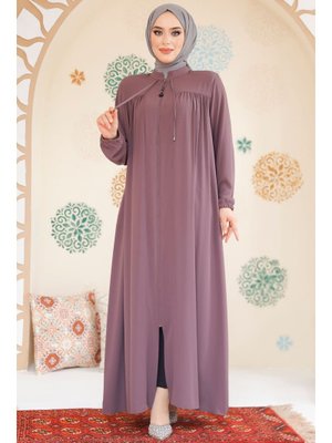 Neva Style Fermuarlı Gül Kurusu Ferace 45290gk