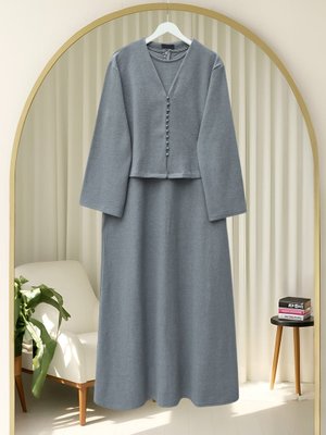 Podyumplus Gri Krop Ceketli Selanik Elbise Takım