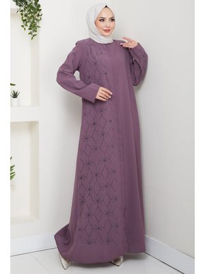 Hafsa Mina Gül Kurusu Gizli Patlı Yarım Taşlı Ferace