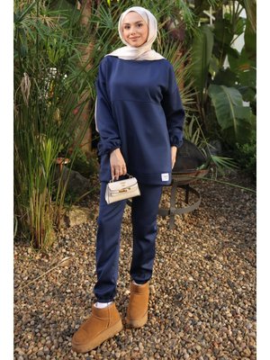 İmaj Butik Lacivert Armalı Tunik Pantolonlu Takım