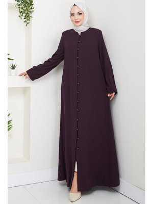 Hafsa Mina Mürdüm Kolu Pensli Düğmeli Ferace