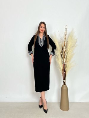 De White`s Siyah Büyük Beden Gömlek Yaka Patlı Kemerli Elbise