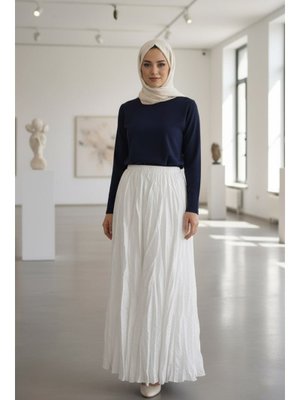 Neva Style Buruşuk Beyaz Etek 9227b