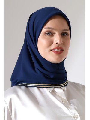 İhvanonline Lacivert Biyeli Bürümcük Düz Şifon Eşarp