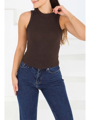 Tofisa Kahve Sıfır Kol Kaşkorse Crop