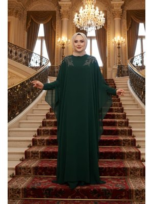 Neva Style Panço Detaylı Zümrüt Yeşili Abaya 25908zy