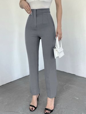 Podyumplus Gri Zra Pileli Havuç Pantolon