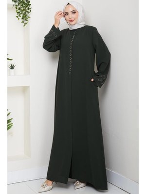 Hafsa Mina Haki Gizli Patlı Çiçek Taşlı Ferace