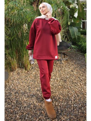 İmaj Butik Bordo Armalı Tunik Pantolonlu Takım