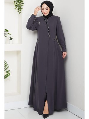 Hafsa Mina Füme Broşlu Büyük Beden Ferace