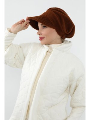 Aisha`s Design 73dk Kahverengi Kışlık Siperlikli Düz Kaşe Şapka Bone,b