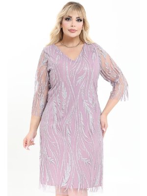 Ladies First Büyük Beden Lila Kısa Abiye Elbise