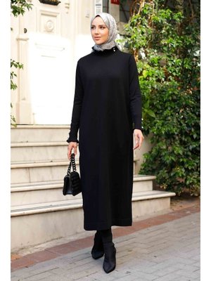 Pamuk Butik Merserize Yakası Taş Detaylı Fırfırlı Triko Elbise