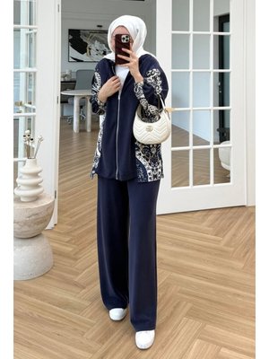 Bestenur Lacivert Desenli Oysho İkili Takım