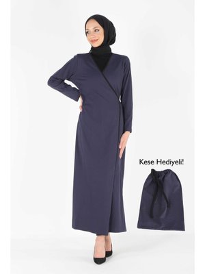 Plistre 1998_pratik Yandan Bağlamalı Kruvaze Biye Kuşaklı Pamuk Kumaş Namaz Elbisesi