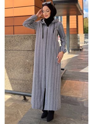 Tofisa Grı Gri Zikzak Desenli Fermuarlı Jakar Kap