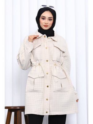 İmaj Butik Taş Bel Büzgülü Kapitone Mont