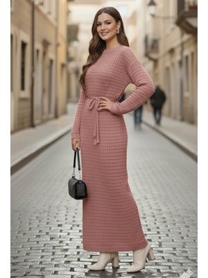 Benguen Gül Kurusu Palmiye Fileli Triko Elbise