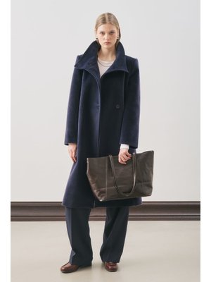 MANUKA Lacivert Premıum Kaşe Trench Tasarımlı Kaban