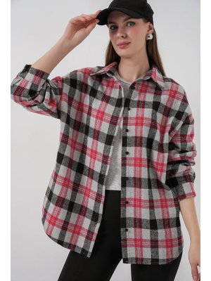 Bigdart Ekose Desen Oversize Oduncu Gömlek Nar