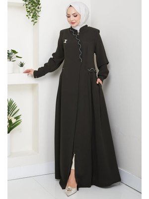 Hafsa Mina Haki Broşlu Büyük Beden Ferace