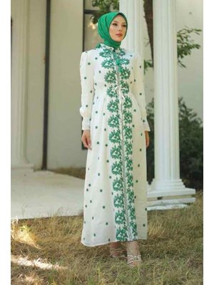 Neva Style Desenli Zümrüt Yeşili Elbise 13503zy