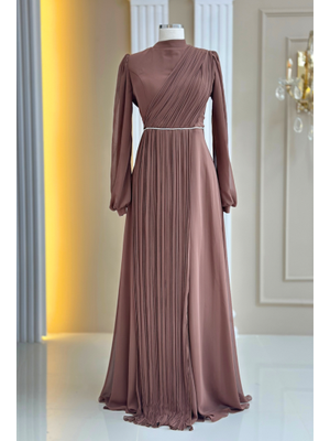 Amine Hüma Kahverengi Arin Abiye Elbise