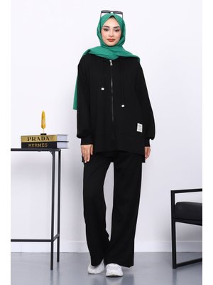İmaj Butik Siyah Fermuarlı Tunik Pantolonlu Takım