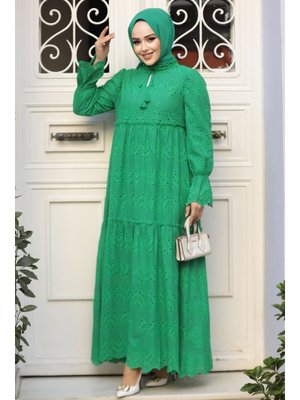 Neva Style Güpürlü Yeşil Elbise 13440y