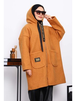 İmaj Butik Kiremit Kapüşonlu Cep Detaylı Buklet Kaban