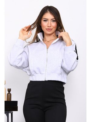 İmaj Butik Gri Fermuarlı Üç İplik Sweat Hırka