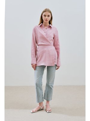 MANUKA Pembe Keten Bağlama Detaylı Gömlek