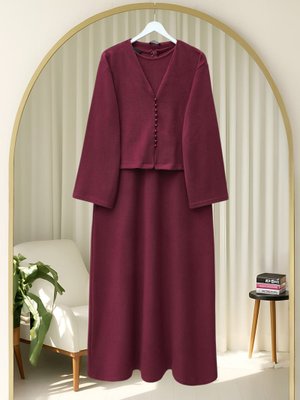 Podyumplus Bordo Krop Ceketli Selanik Elbise Takım