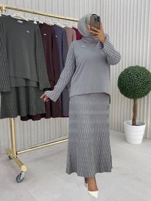 MODANURSEDA Gri Etekli Takım
